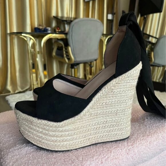 Women's Espadrilles Wedge Sandal Heels, Open Toe, Lace Up Platforms, 8.5 - Picture 1 of 5